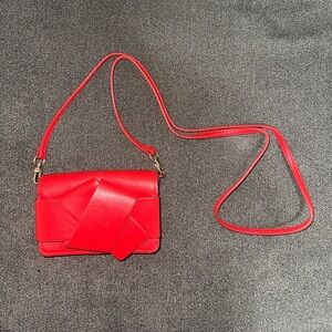 ON 34TH Red Faux Leather Bow Crossbody Bag with Wallet Interior